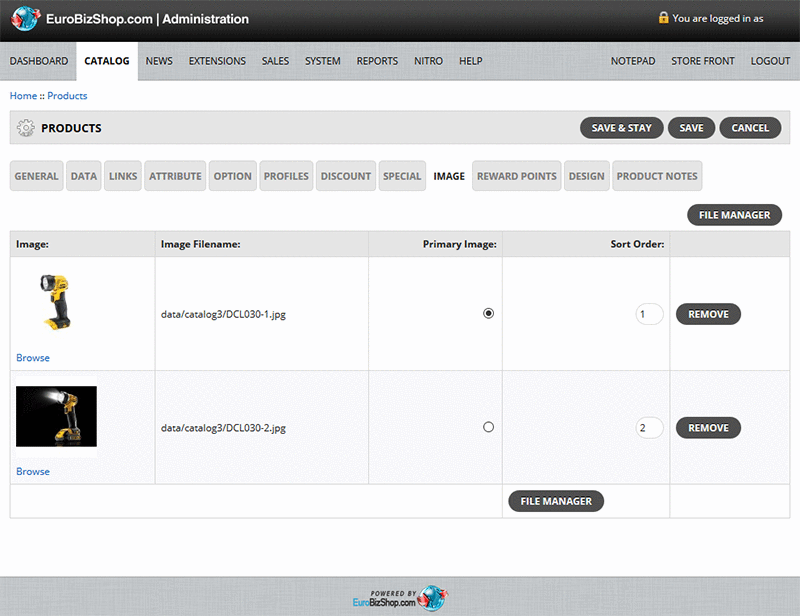 EuroBizShop e-handelssystem / webbutik - hantering av bilder för produlter, redigering av produkter - bilder