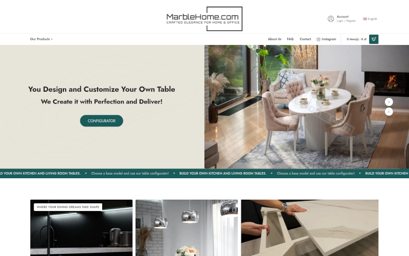 MarbleHome — custom e-commerce website and quoting system for natural stone products